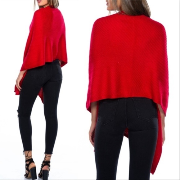 LAST 1 - Red Light Knit Sweater Poncho - Picture 3 of 3